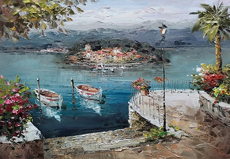 100% Hand painted mediterranean knife painting acrylic wall art landscape oil paintings on canvas for any room 1