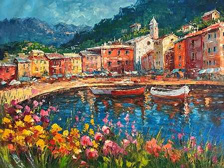 100% Hand painted high quality mediterranean flower painting wall art landscape oil paintings on canvas for sale 1