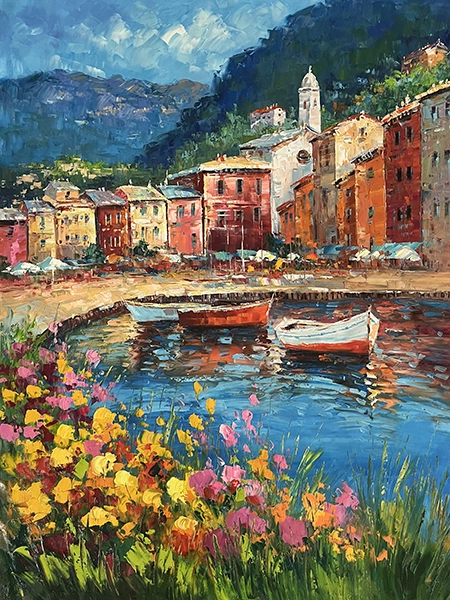 100% Hand painted high quality rich textures mediterranean flower painting wall art landscape oil paintings on canvas for home decor 1