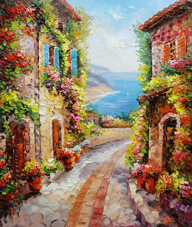 Handlackte Capri Italien Malerei auf Leinwand Italien Küstendörfer Ölmalerei Originales mediterrane Landschaftsmalerei Italien Landschaft Kunst zum Verkauf 1