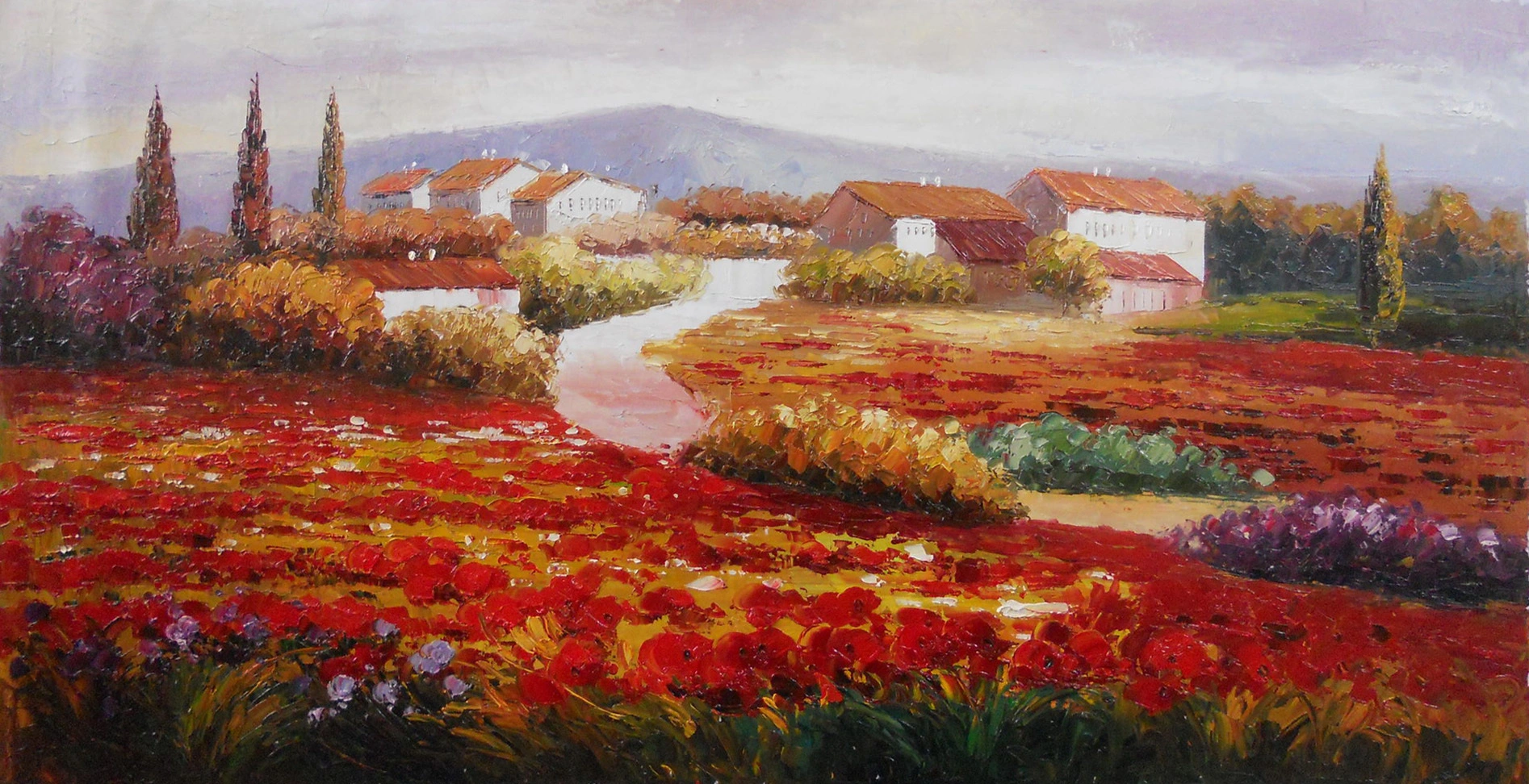 Canvas Wall Art Абстрактное стеновое искусство Большое красочное сельское цветочное поле текстура стена искусство Акриловая живопись на холсте Оригинальная европейская пейзажная живопись 1