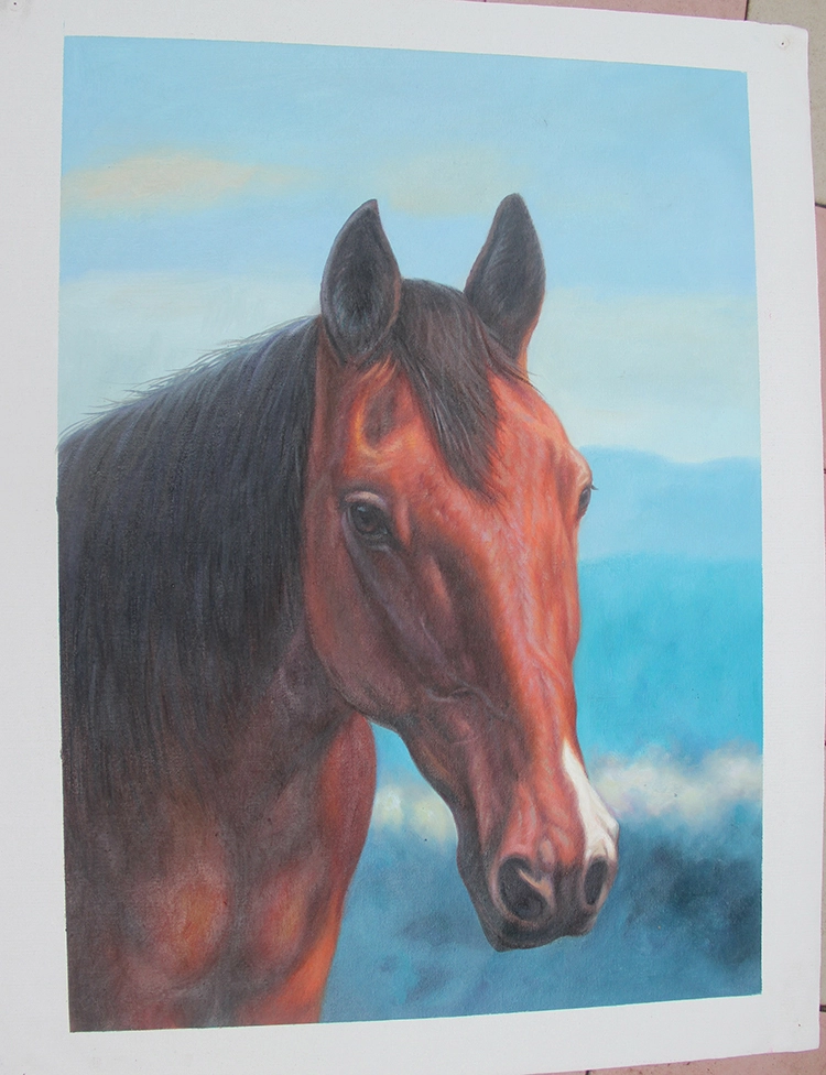 Handgemalte Pferd Porträtmalerei auf Leinwand Pferd Malerei Braunes Pferd Pferd Pferd Pferd Porträt Kunst Kunst auf Leinwand Realistische Pferdskunst 1