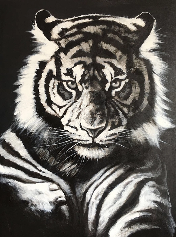 Handgemalte Schwarz -Weiß -Tiger -Wandkunstmalerei Originales Acrylmalerei Tiger auf Leinwand für Wohnkultur 1