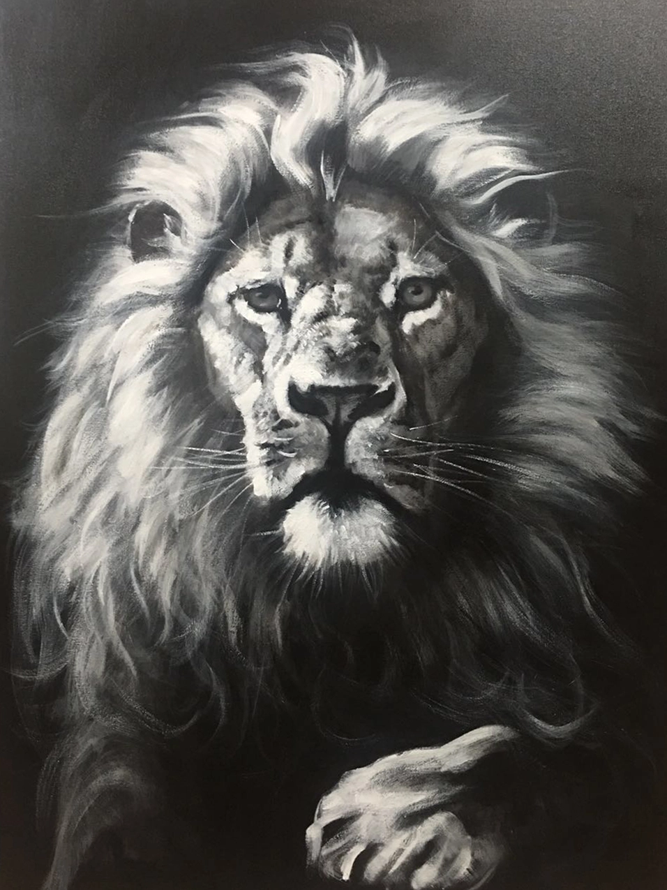 Artă de perete cu pânză mare vopsită manual, de leu alb -negru, decor de casă de pânză, lucru de artă pentru animale pentru case contemporane 1