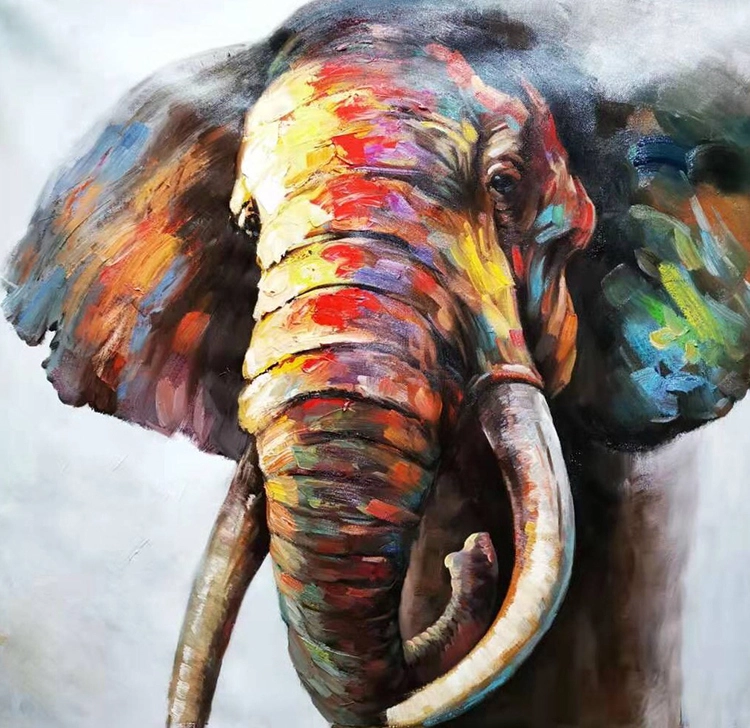 Purement fait à la main coloré d'éléphant peinture murale art animal textures huile toile peinture pour le salon décor de la chambre à coucher 1