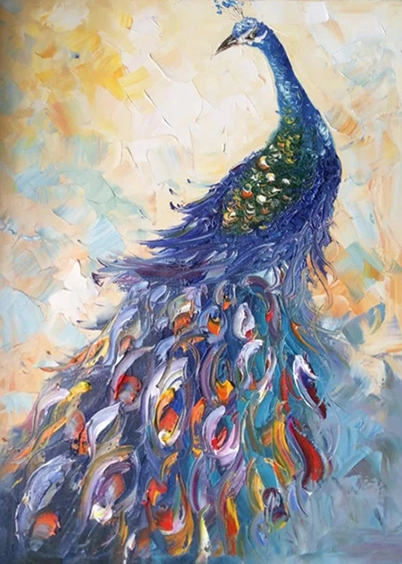 Blue Peacock Painting Decor Decor Palete Нож абстрактный рамный рамный стена Impast 1