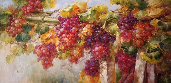 Pintura de uva Fruta Obra de arte original Pintura al óleo Arte impresionista Obra de arte de otoño 1
