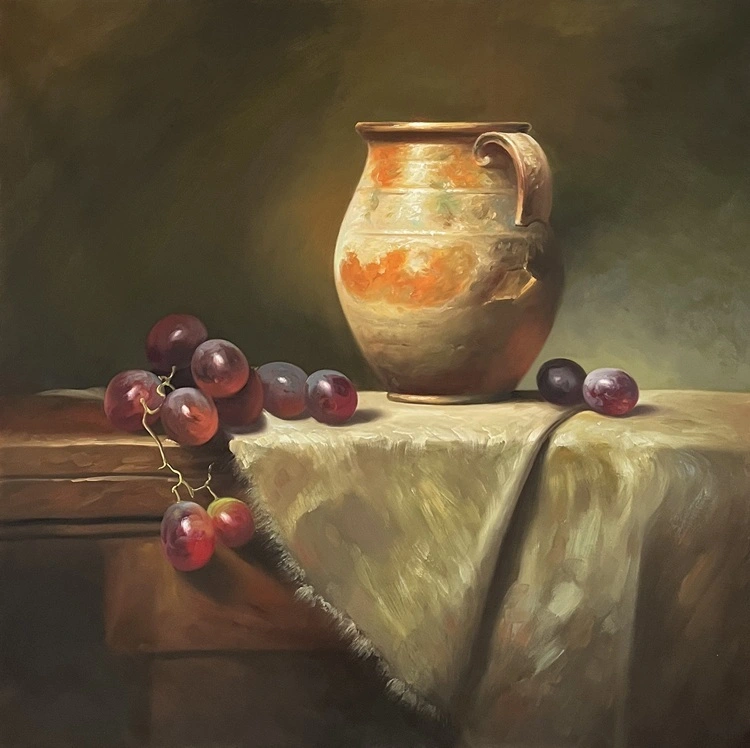 Antique Still Life Greek Ancient Amphora And Grapes Canvas Wall Art Oil Painting Antique Bouquet Realistic Still Life Oil painting Bedroom Living Wall Decor 1