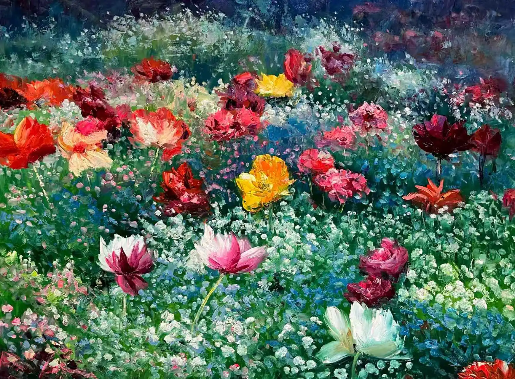 Canvas Wall Art Abstract Wall Art Large Colorful Landscape Palette Knife Impressionism Flowers Painting Oil On Canvas Flower Field Art 1