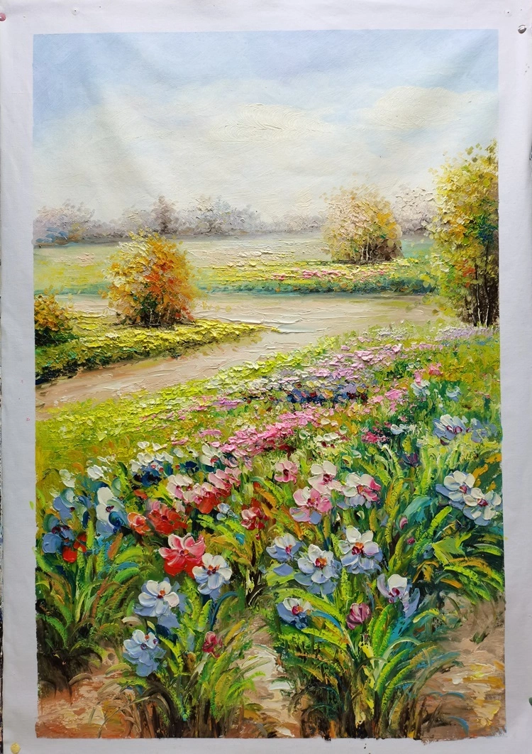 Art mural sur toile Fleurs impressionnistes Art mural Grand paysage coloré Couteau à palette Impressionnisme sur toile Peinture d&#39;art 1