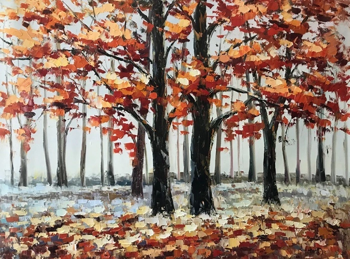 لوحة فنية جدارية كبيرة مرسومة يدويًا لغابة، لوحة زيتية أصلية كبيرة على القماش، منظر طبيعي، لوحة خريفية، لوحة غرفة المعيشة 1