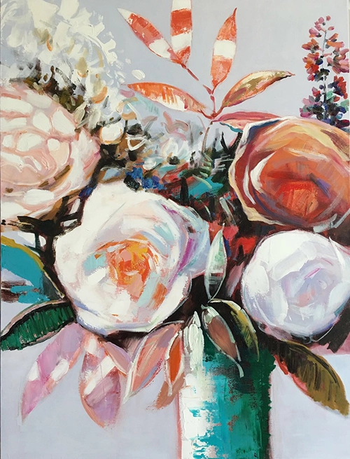 Rozenschilderij Bloemen ORIGINELE KUNST Bloemenkunstwerk 36 bij 48 inch Canvas olieverfschilderij, Roze rozen wandkunst Botanische kunst, Woonkamer wandkunst 1