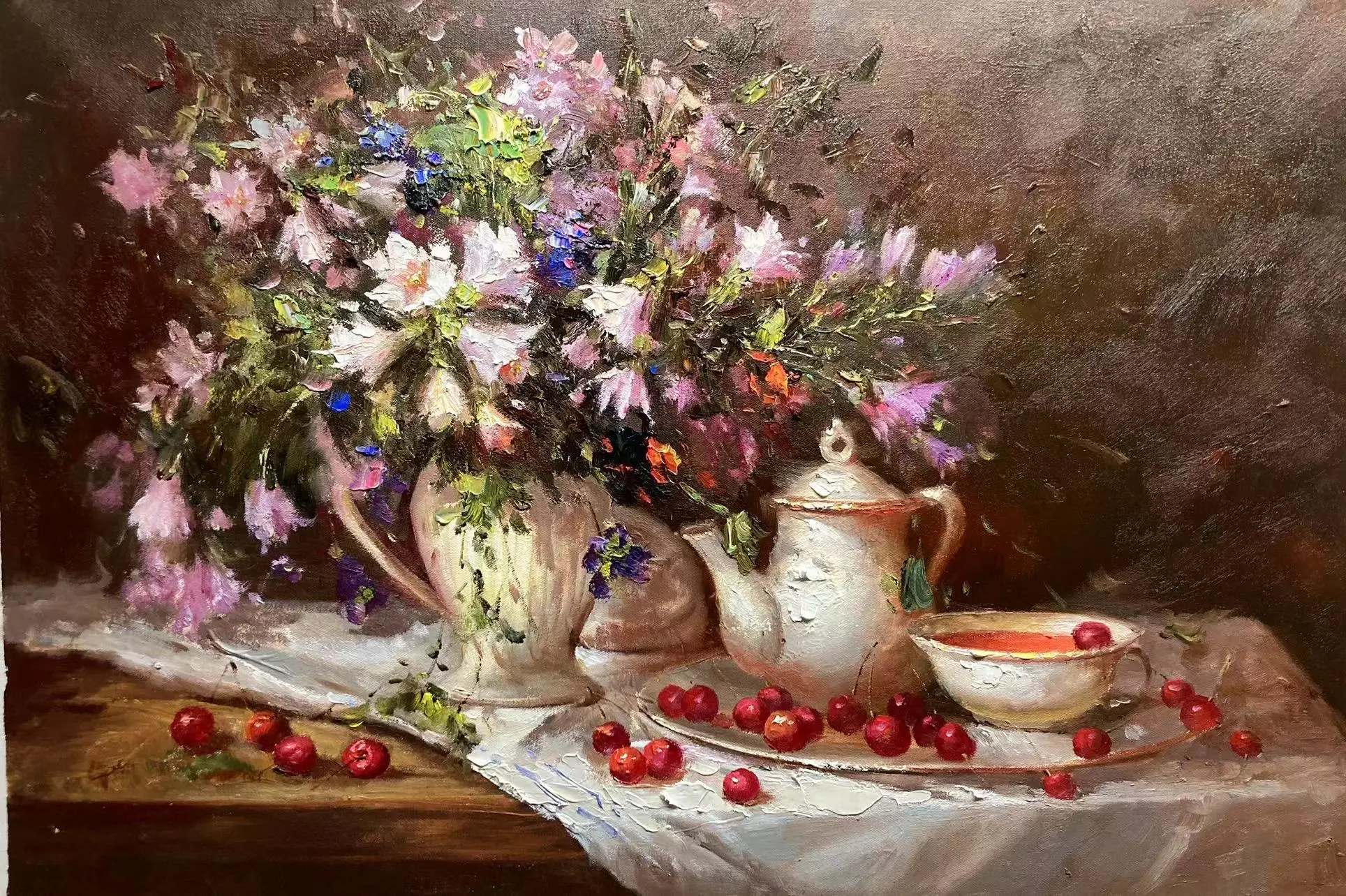 Vintage Floral Bouquet Painting Vintage Texture Floral Oil Painting Handmade Wall Art Painting on Canvas 1