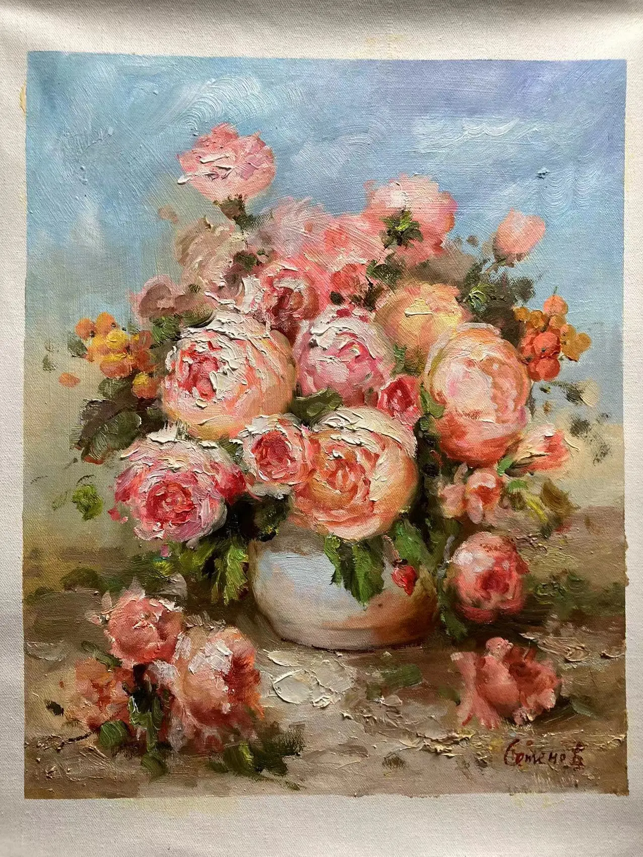 Texture Impressionistic Floral Oil Painting Handmade Wall Art Peonies Painting With Visible Brushstrokes on Canvas 1