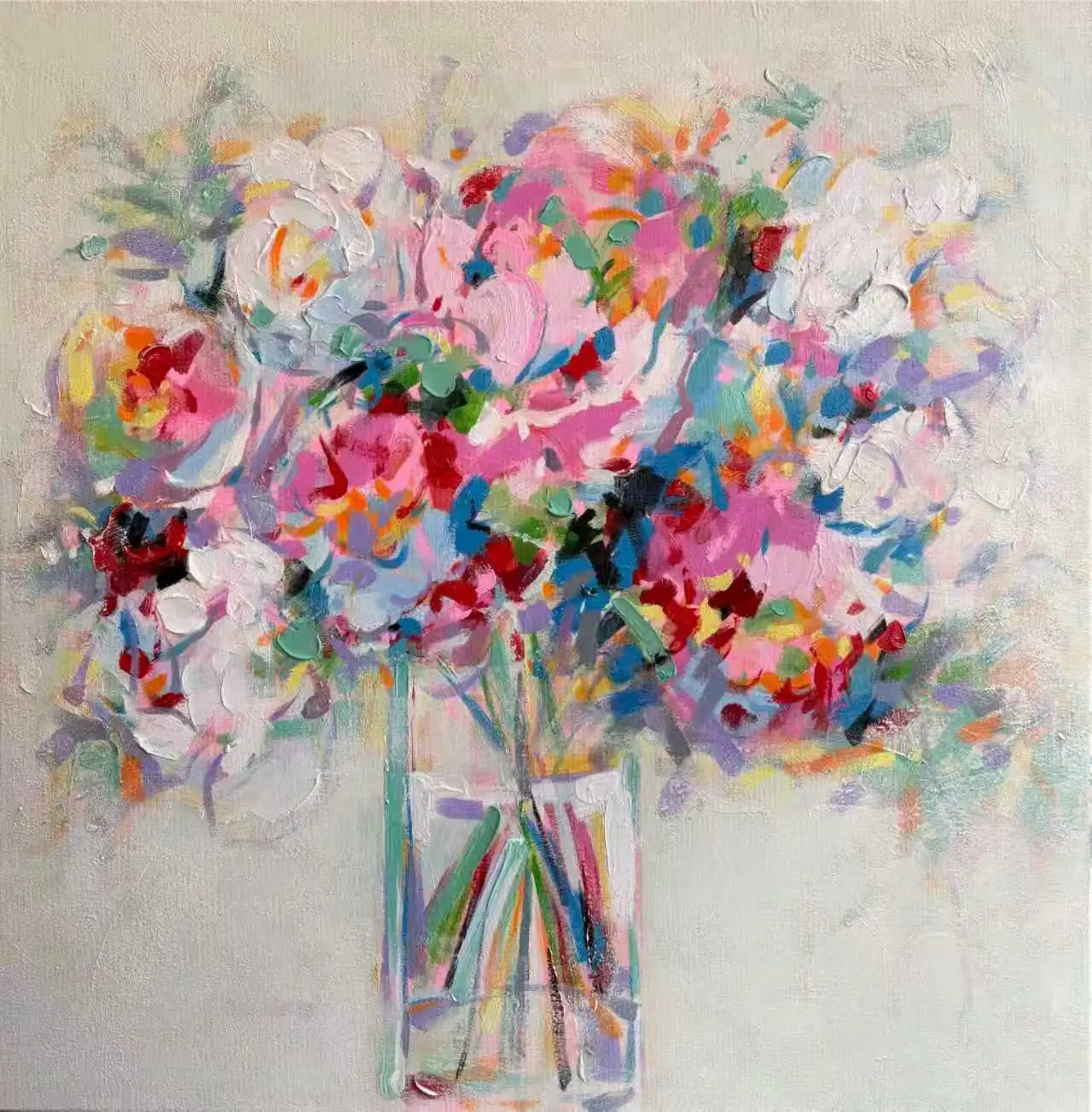 Handmade floral still life impressionistic thick visible brushstrokes wall art oil painting on canvas for home decor 1