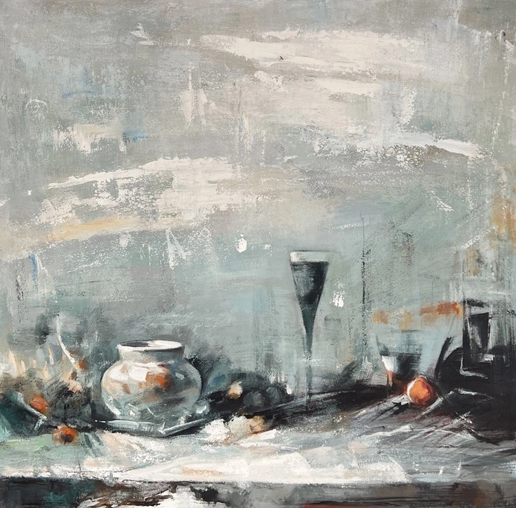 Pintura a óleo abstrata de natureza morta, feita à mão, para decoração de parede. 1