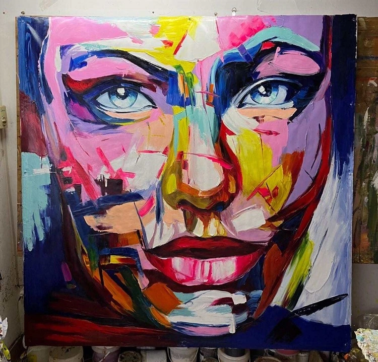 Groot formaat, handgeschilderde olieverfschilderijen met paletmes, 100% handgeschilderd, abstracte gezichtsschildering, figuur, canvas wanddecoratie voor thuis 1