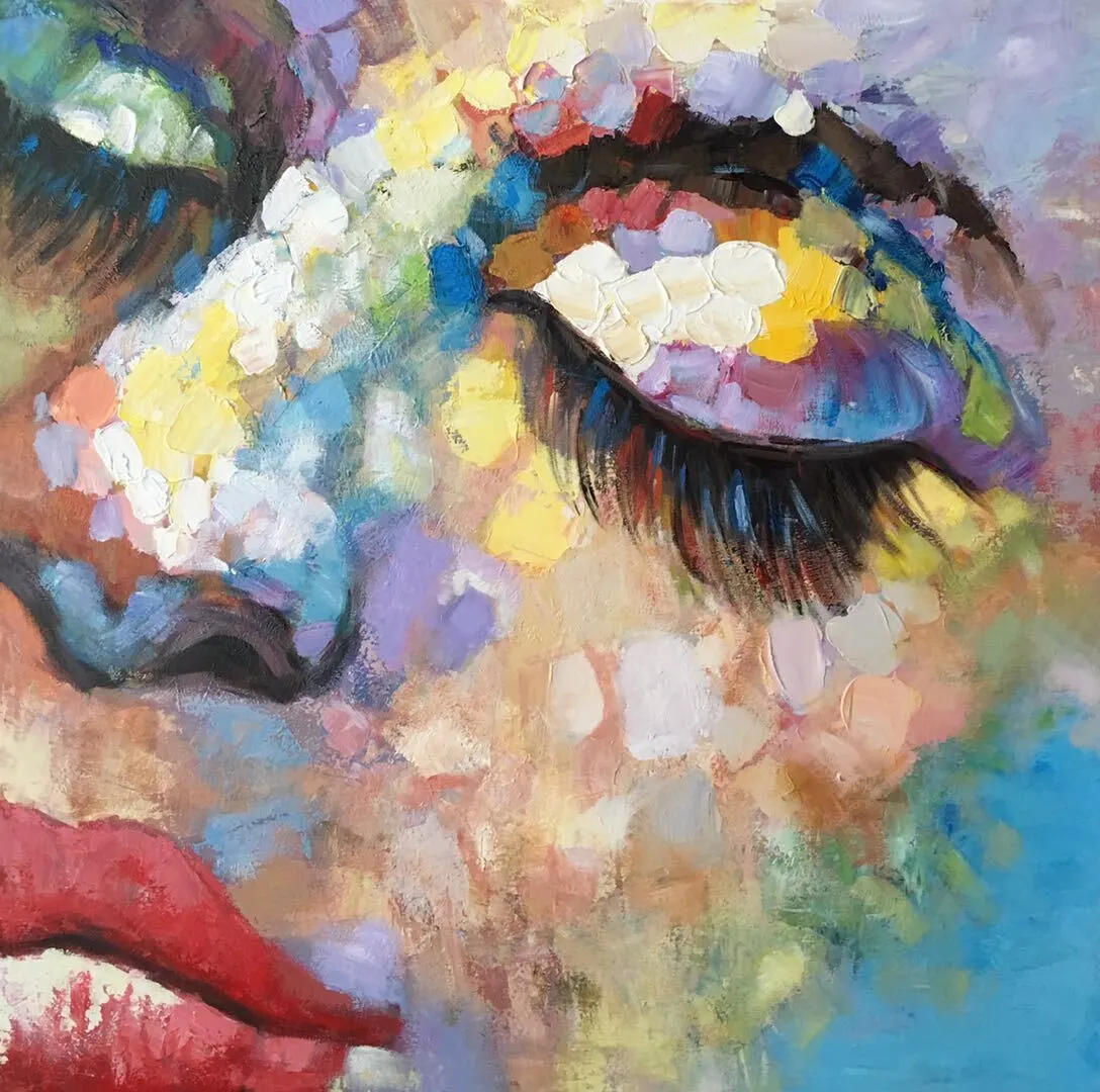 Floral Abstract Face Wall Art, Colorful Woman Portrait Painting, Texture Art Face Oil Painting on Canvas for Gift 1