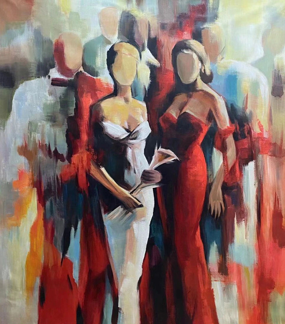 Hand-painted Acrylic, Colorful Woman Portrait Painting, Texture Art Figure Oil Painting on Canvas for Gift 1