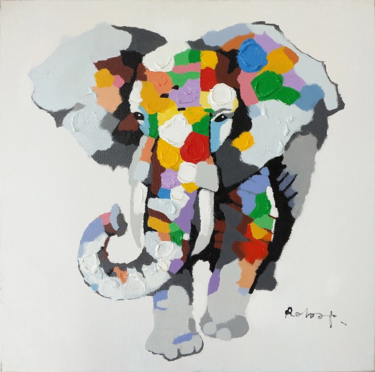 Handpainted modern abstract acrylic colorful elephant textured pop art animal artwork canvas painting for home 1