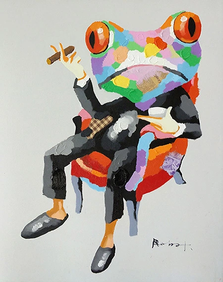 Frameless wall art Animal acrylic frog portrait Paintings On Canvas original art nursery Extra Large colorful Wall Pictures palette knife 1