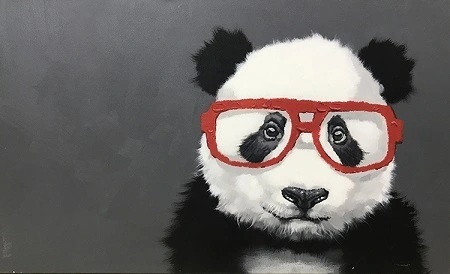 Panda oil original painting on canvas Texture Art by Hand Wall art fine gift for her for kids large size artwork Palette knife 1