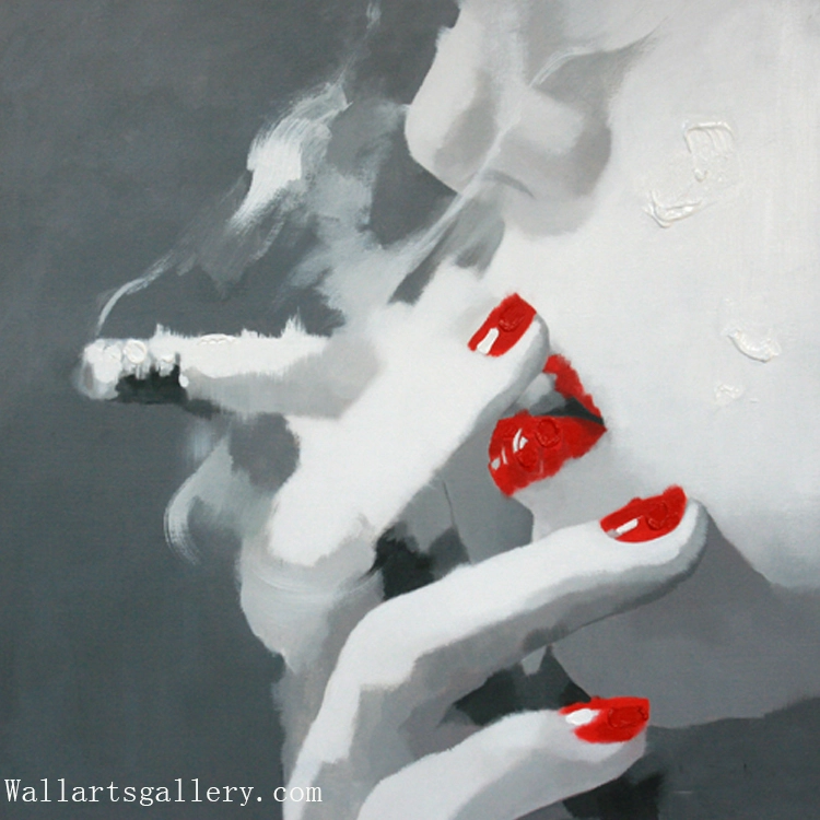 Smoking woman canvas painting, cigarette and woman painting, smoking pop art woman lips painting, lips pop art canvas painting 1