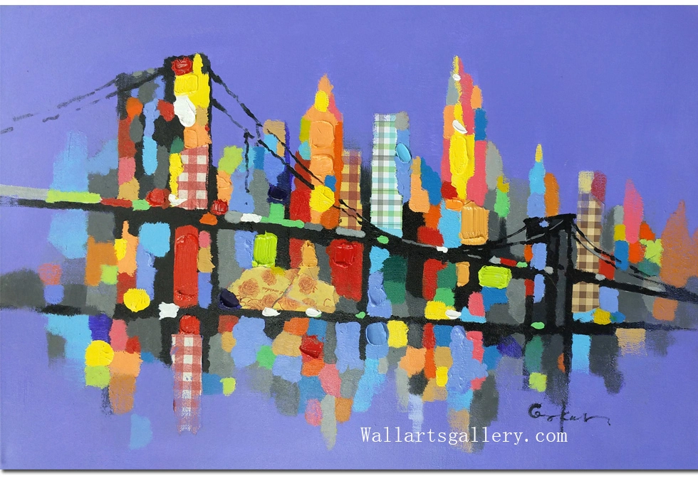 Handmade modern pop wall art city picture night New York scenery painting abstract on canvas for living room 1