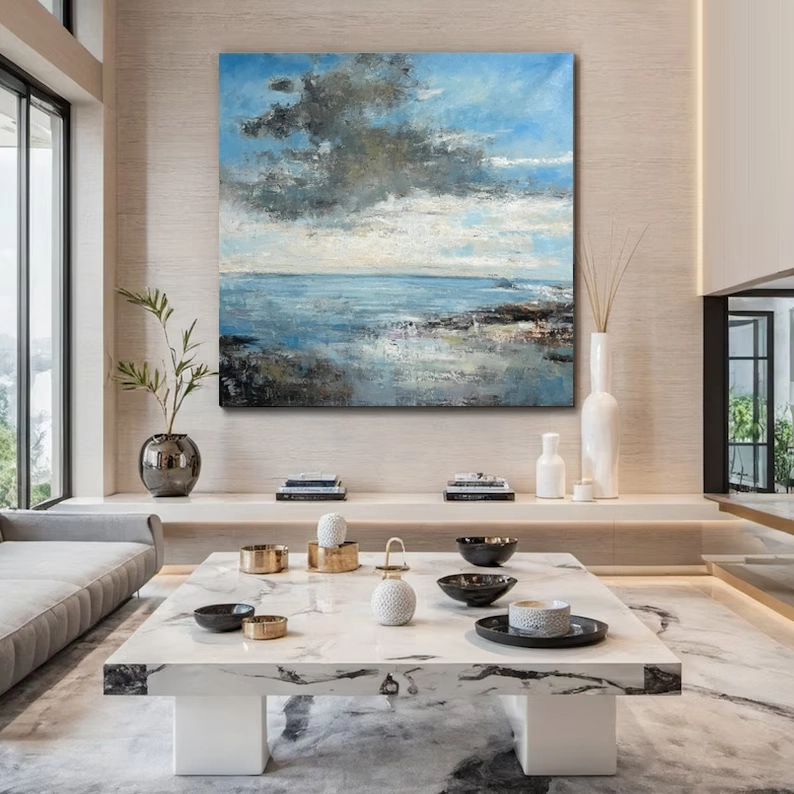 Μεγάλο αφηρημένο καμβά διακοσμητικό ζωγραφικής θαλασσογραφίας τοίχων χειροποίητο σύγχρονο έργο τέχνης ντεκόρ τοίχων τέχνης ακρυλικό για διακόσμηση σπιτιού 1