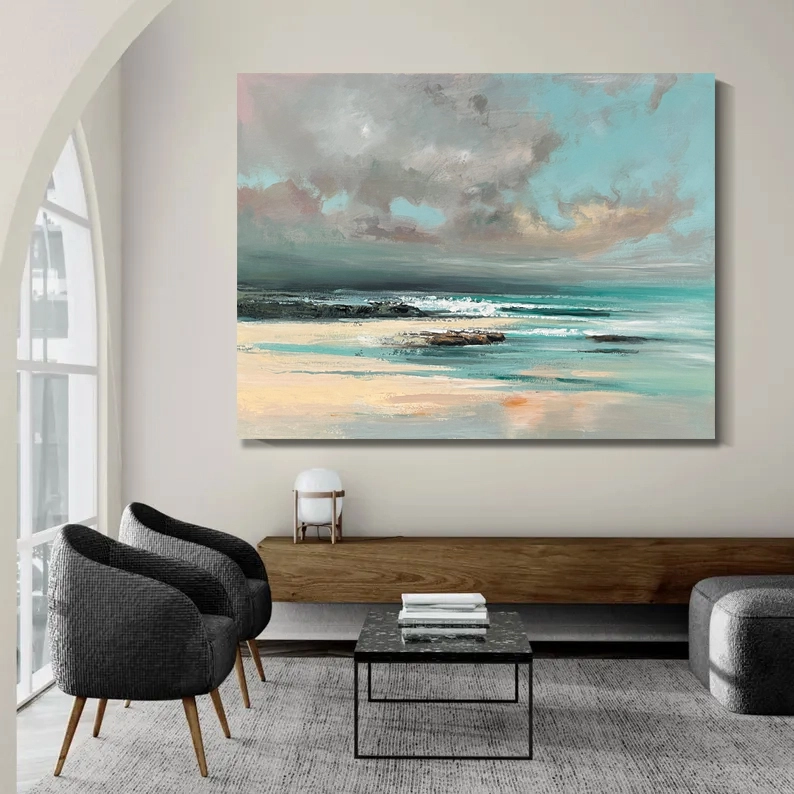 Ακρυλικός Πίνακας με Αφηρημένη Ωκεανό και Υφή – Μεγάλη Μοντέρνα Θαλασσογραφία 1