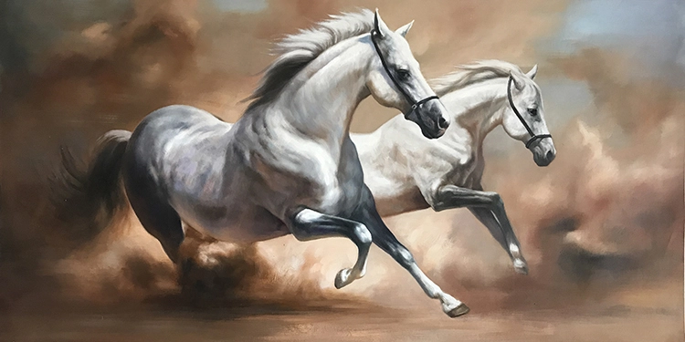Ελαιογραφία με άλογο που τρέχει – Αφηρημένη τέχνη τοίχου με λευκό άλογο για διακόσμηση σαλονιού για διακόσμηση σαλονιού 1