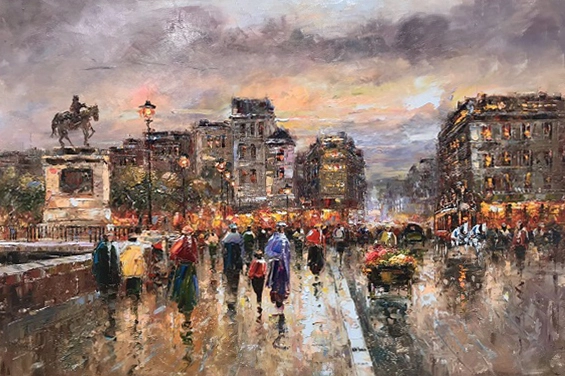 Handmade Paris Cityscape Oil Painting, Large City Street Scene Wall Art, Original Paris Painting 60x90cm 1