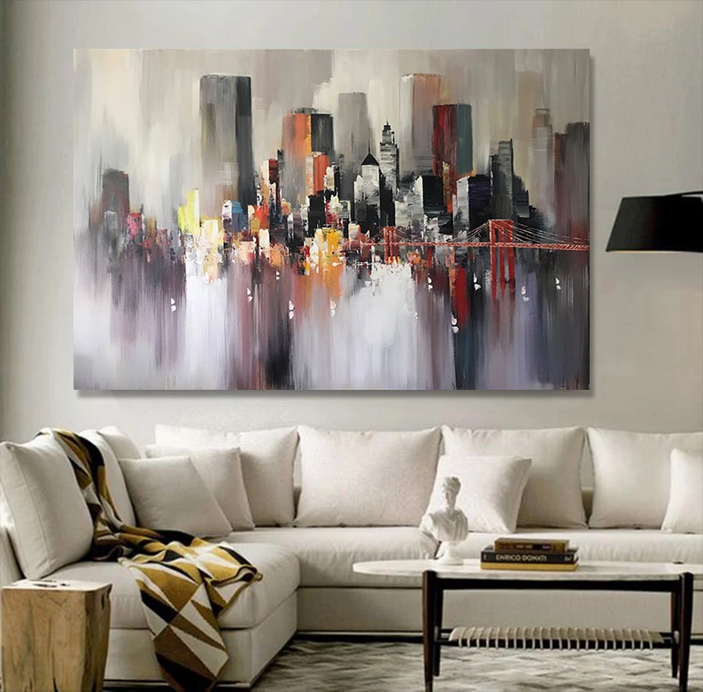 Αφηρημένη Ζωγραφική Αστικού Τοπίου στη Γέφυρα του Μπρούκλιν – Μοντέρνα Τέχνη Τοίχου σε Καμβά για Διακόσμηση Σπιτιού 1