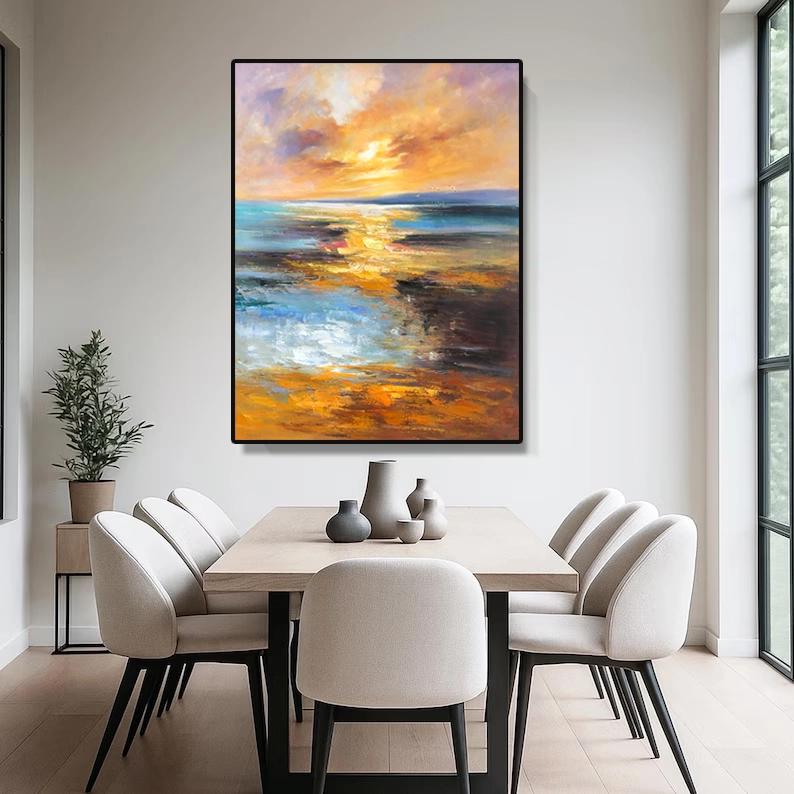 Χειροποίητη, ανάγλυφη, μεγάλη, ανάγλυφη, ελαιογραφία Impasto με θέμα το κύμα του ωκεανού 1