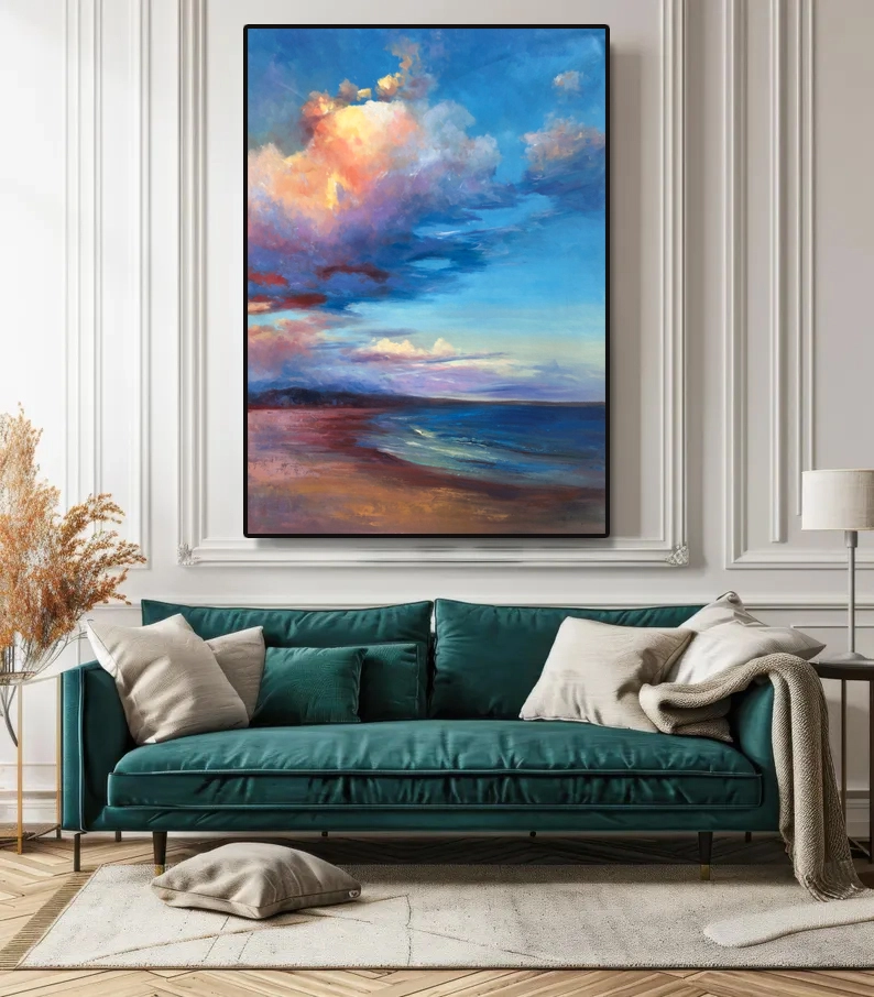 Χειροποίητη ελαιογραφία με θαλασσινό τοπίο στον ωκεανό – Παράκτια Τέχνη Τοίχου σε καμβά 1