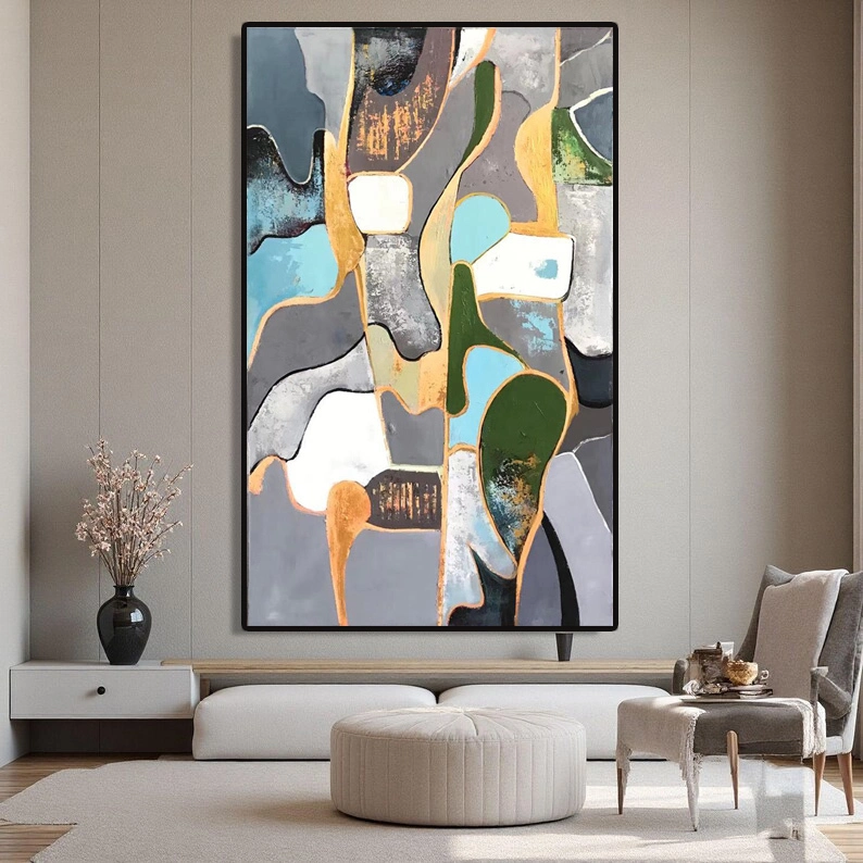 Handmade Gold Foil Acrylic Oil Painting on Canvas, High Quality Gold foil Abstract Picture for Wall Decoration,Texture Abstract Painting 1