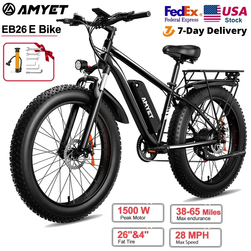 AMYET EB26 Adult Electric Bicycle, 26*4.0 Fat Tire Electric Mountain Bike, Peak 1500W Motor, 48V 15Ah 7-Speed ​​Electric Bicycle-1769828060093895 1