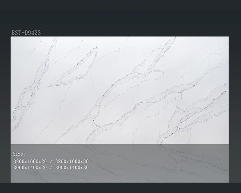 Quartz Countertop Factory Bestone Manufacture White Base with Grey Calacatta Patterns 2