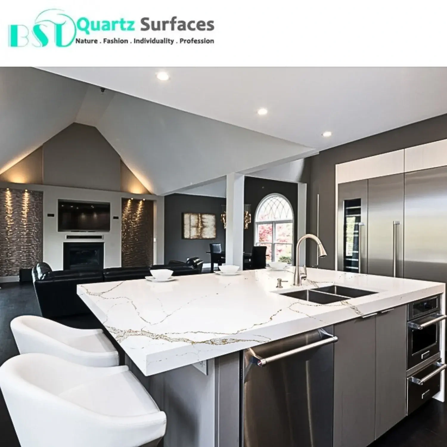 Calacatta Bellezza Gold Quartz Countertop High Grade Kitchen Countertops Quartz Stone Slabs Manufacturer 1