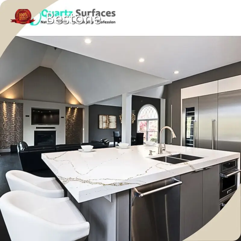 Calacatta Quartz Countertops Bestone Brand 55.3 Mpa Hotel 1