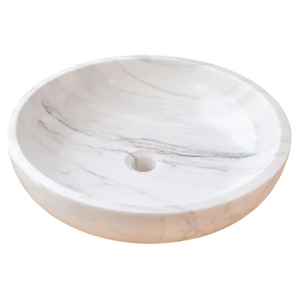 Marble Basin Vessel Sink Bowl Polished Stone Natural Calacatta Carrara White Modern Round Bathroom Furniture Top Mounted 5 Years 1