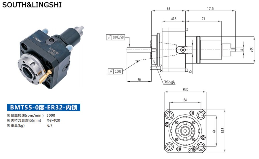 Rotary tool holder BMT55R-ERA32-0-Manual Lathe Machine, Economic CNC Lathe Machine, Heavy Duty Flat Bed CNC Lathe Machining Center