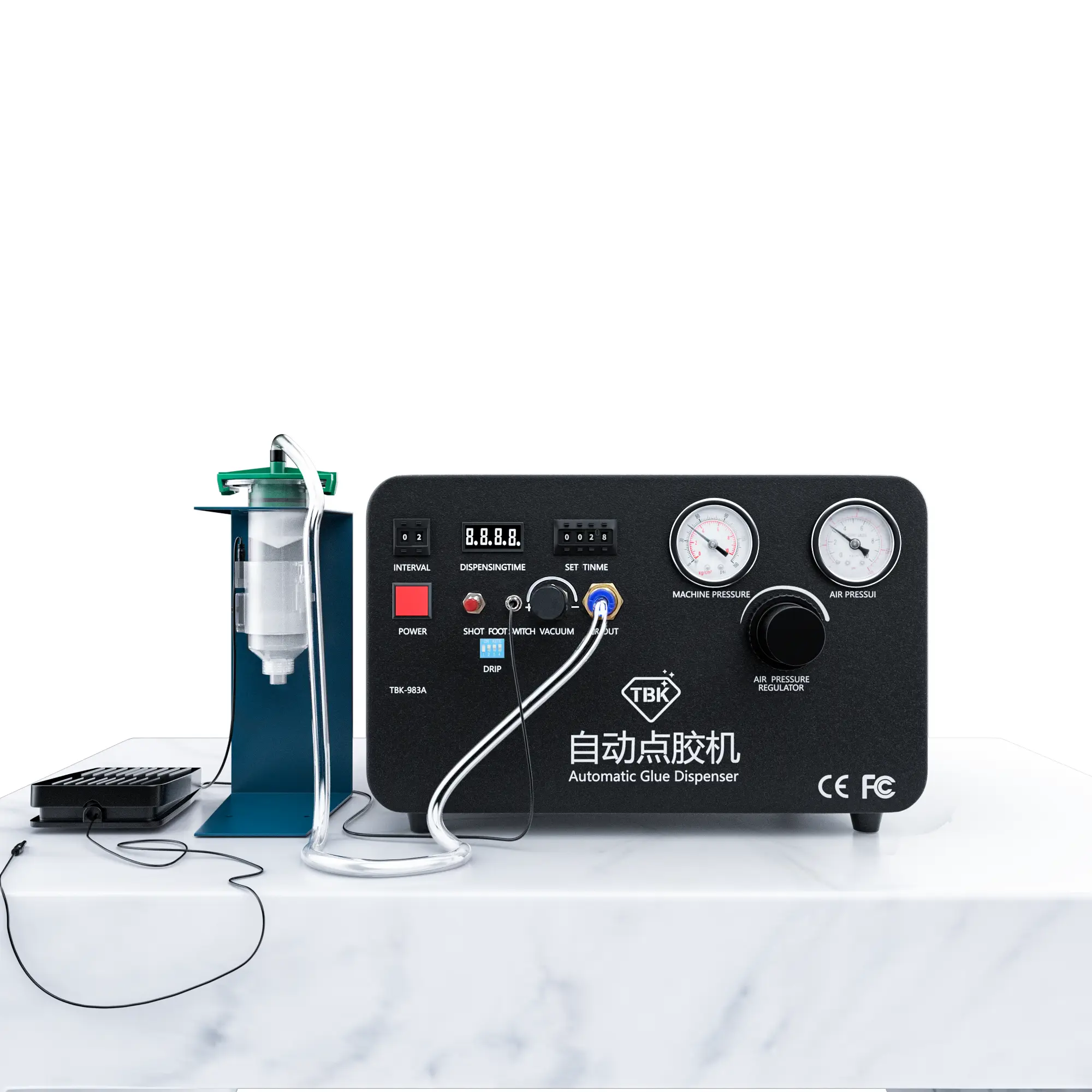 Компактный полуавтоматический дозатор клея TBK-983A со встроенным бесшумным компрессором 1