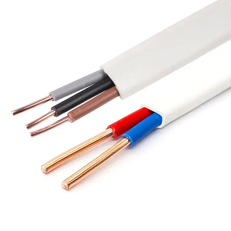Bvvb 2 Core 3 Core 1.5mm 2.5mm سلك نحاسي PVC معزول ومغلف كابل مسطح أبيض سلك كهربائي داخلي 1