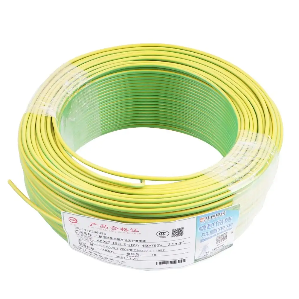 Fil blanc enduit de PVC Fil de PVC Vert Jaune 1,5 mm2 2,5 mm2 4 mm2 6 mm2 70 mm2 Fil isolé en cuivre 1