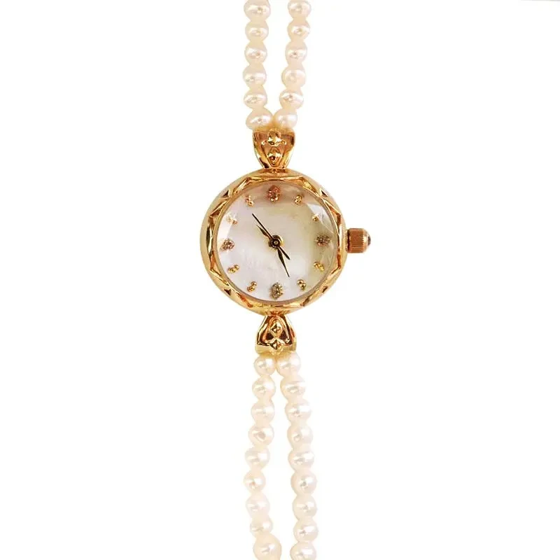 Reloj de cuarzo de alta calidad, pulsera de perlas naturales, reloj de moda para mujer, venta al por mayor 1