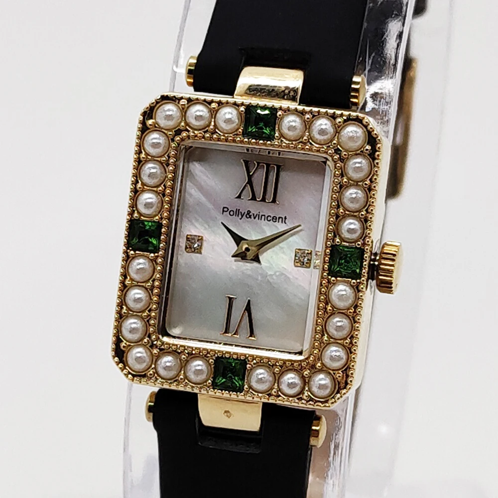 Orologio da donna con diamanti tempestati di perle naturali Orologio al quarzo casual retrò Orologio al quarzo squisito da donna 1