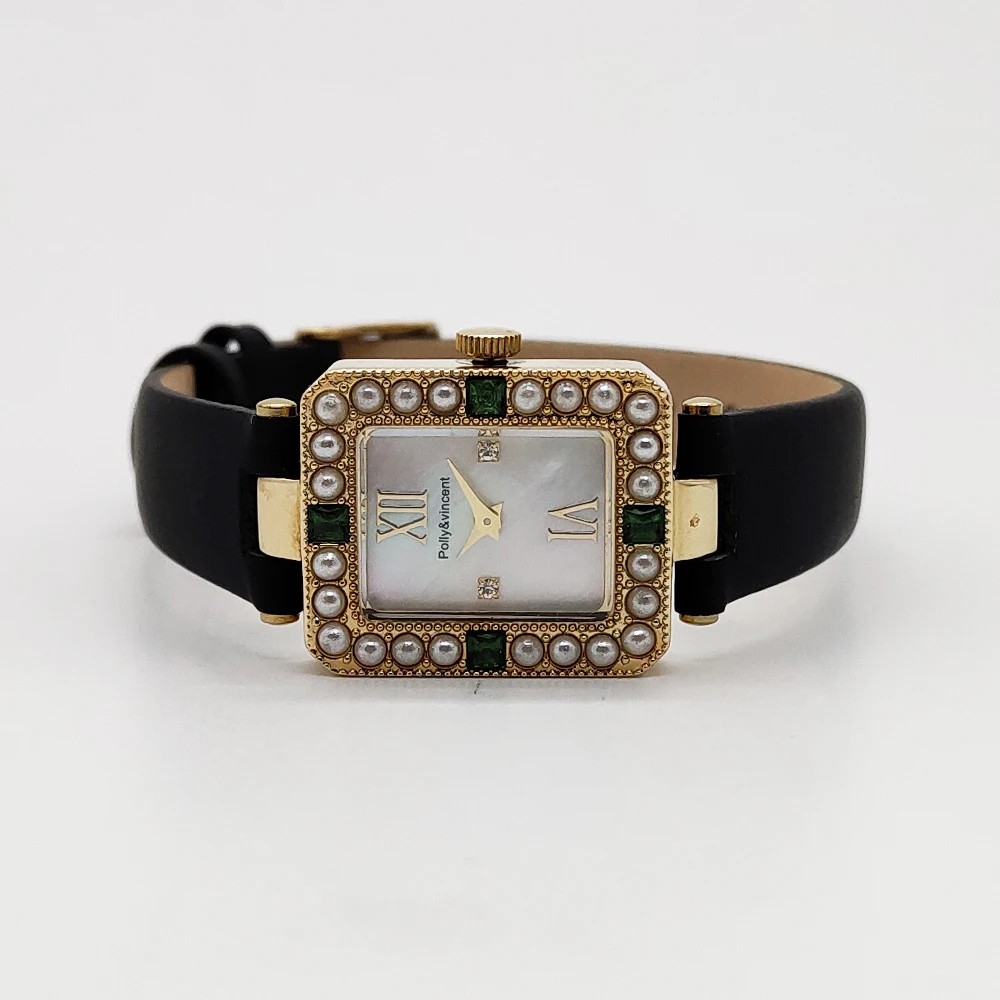 Orologio da donna con diamanti tempestati di perle naturali Orologio al quarzo casual retrò Orologio al quarzo squisito da donna 3