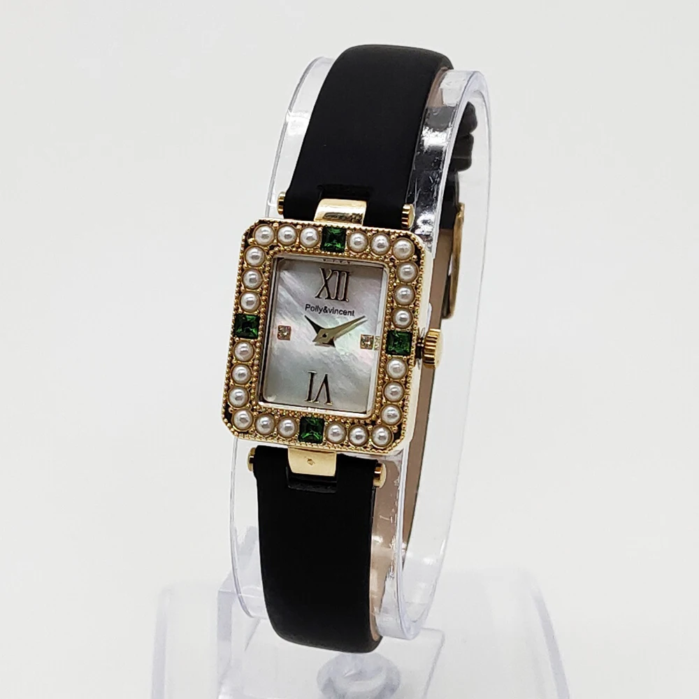 Orologio da donna con diamanti tempestati di perle naturali Orologio al quarzo casual retrò Orologio al quarzo squisito da donna 2