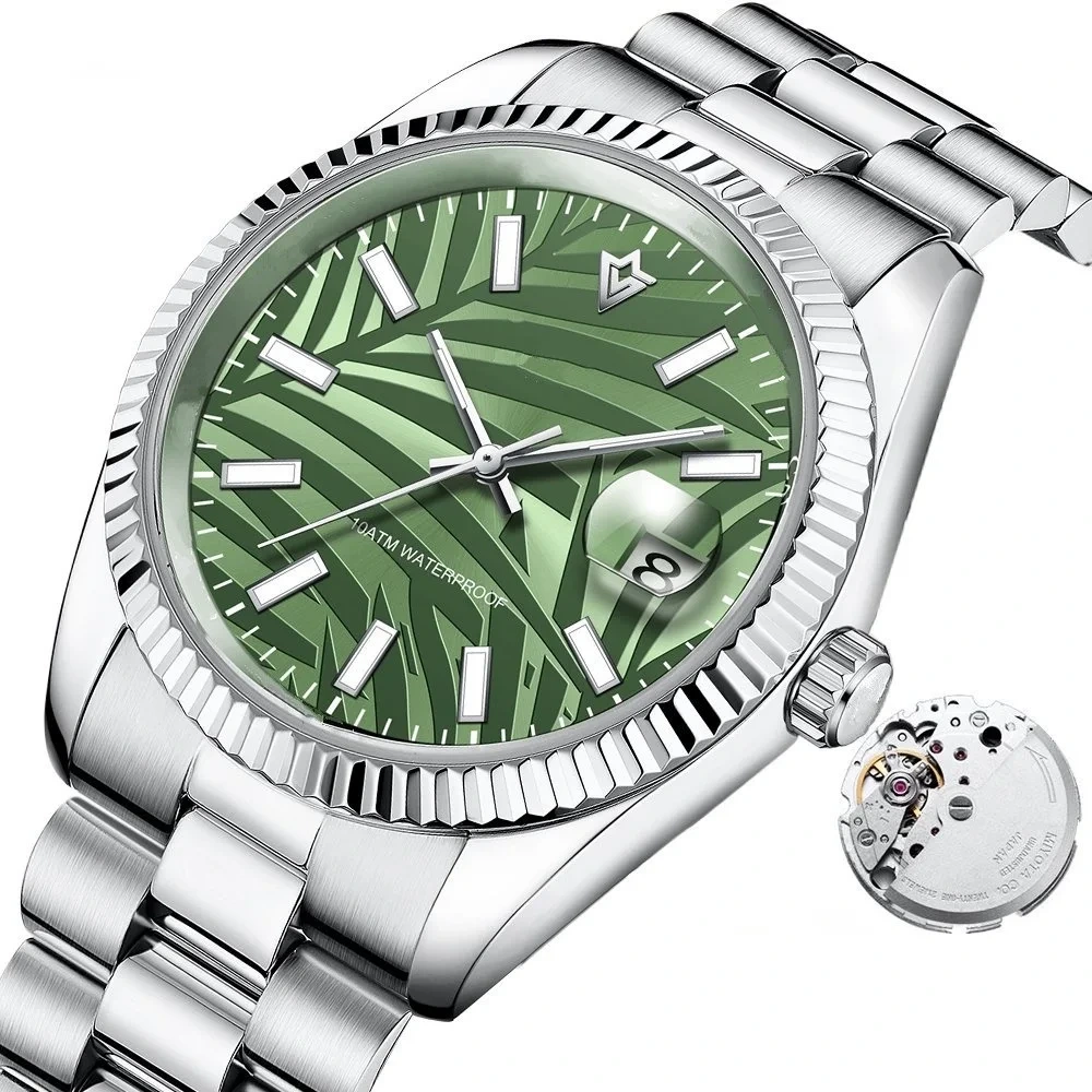 Reloj mecánico para hombre Reloj de regalo resistente al agua con esfera con motivo de palma verde oliva 1